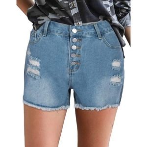 FLOYU Women High Waisted Stretchy Denim Shorts Ripped Jean Shorts